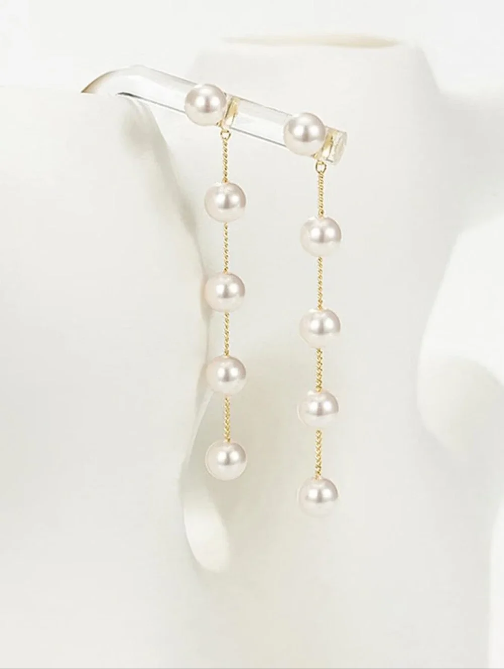 Long Pearl Earrings 14K Gold Plated Dangle Drop